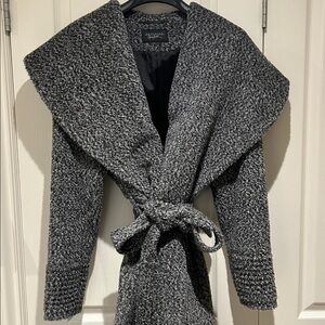 SENTALER shawl collar COAT tie at waist -L- an investment piece